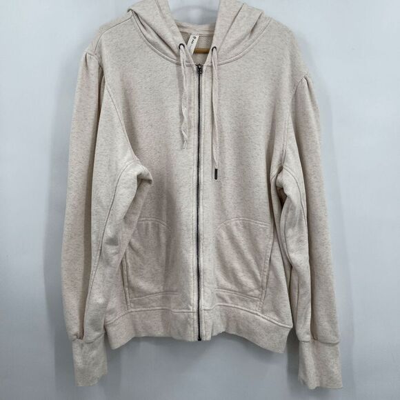 Daily Practice Beige Long Sleeve Puff Shoulder Full Zip Hoodie Jacket Medium - Picture 1 of 9